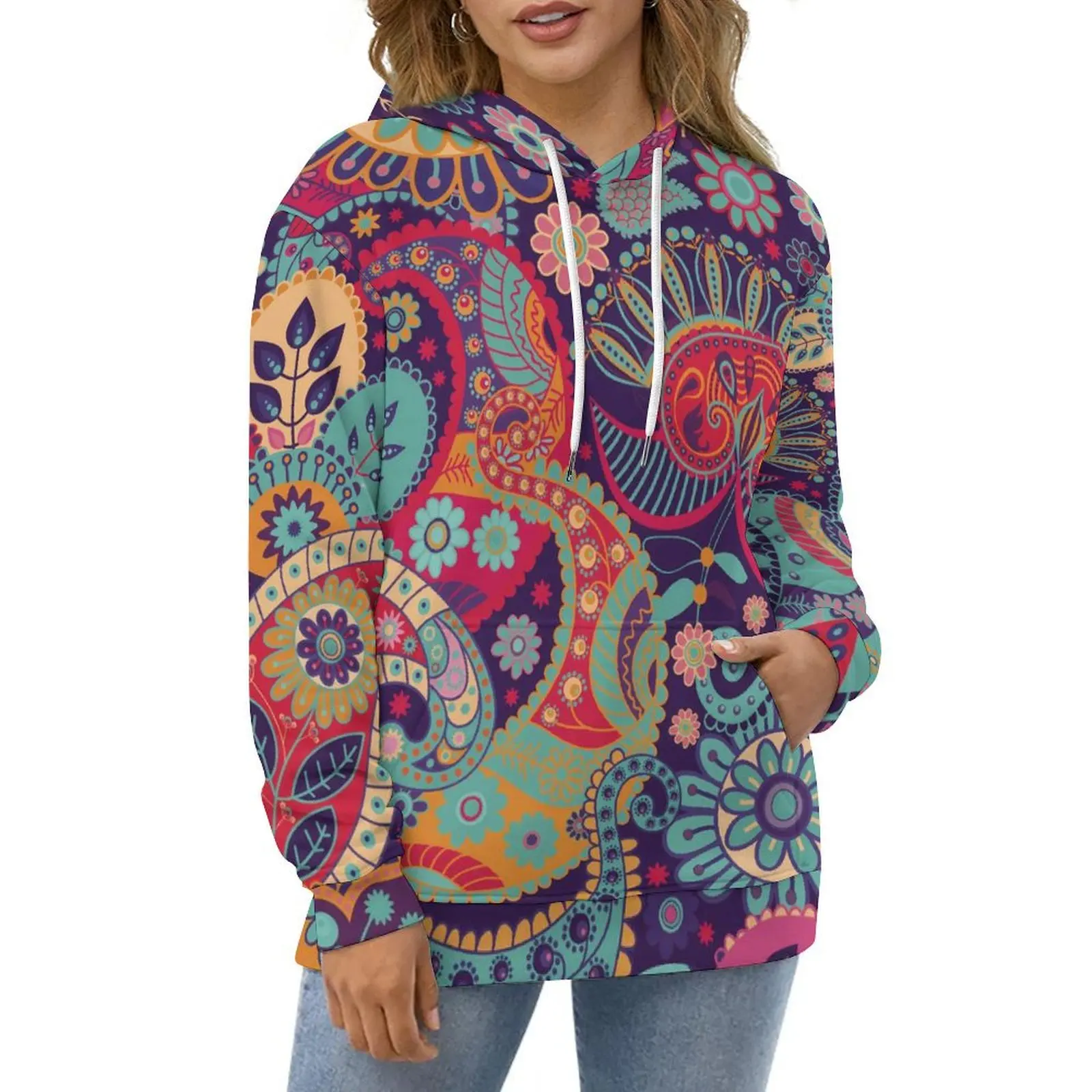 

Vintage Paisley Hoodies Long Sleeve Flower Power Print Cute Casual Pullover Hoodie Autumn Streetwear Oversize Loose Sweatshirts