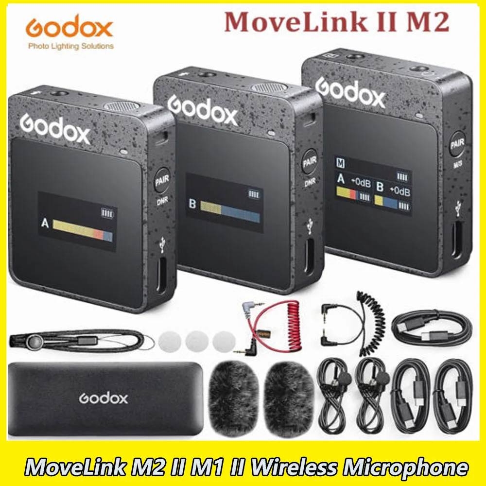 Godox MoveLink II M2 Wireless Lavalier Microphone Transmitter Receiver for Phone DSLR Camera Smartphone 2.4GHz Wireless Mic