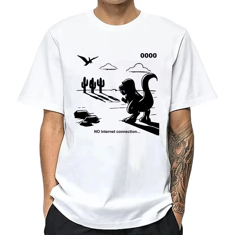 Funny Dinosaur No Internet Connection Graphic T‑Shirt Men Women Humor Geek Print Casual Short Sleeve Crew Neck Fashion Tee