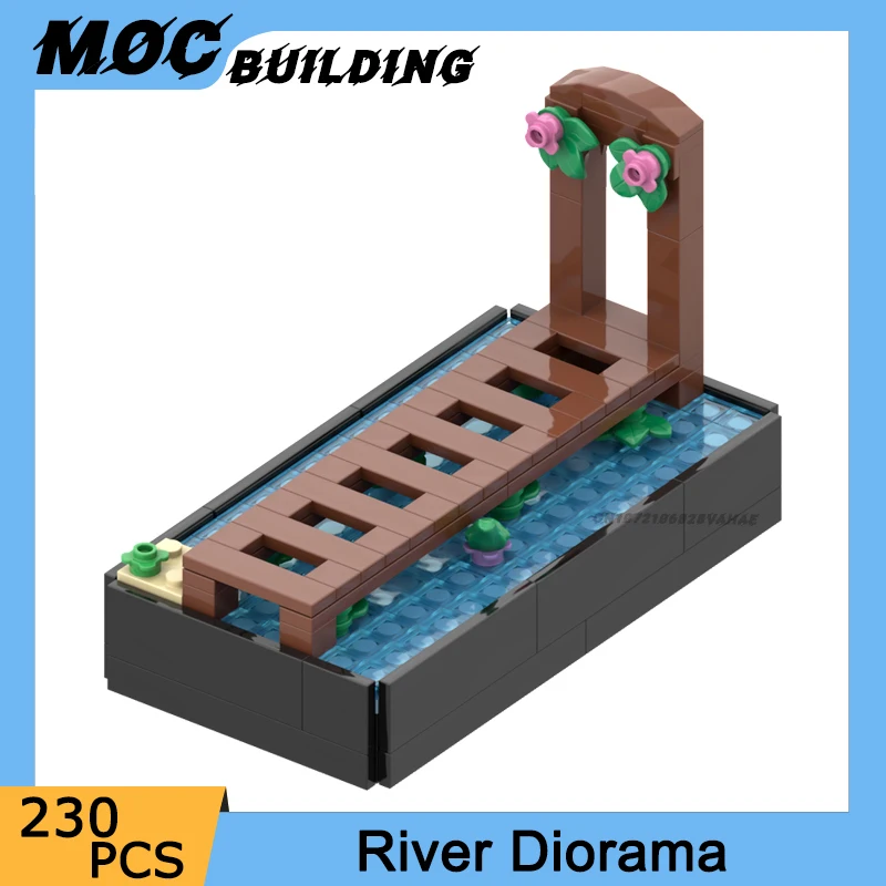 

MOC City Street View 3D River Diorama Building Blocks Bridge Archway Plant Scenery DIY Assembled Bricks Toys Kids Holiday Gifts