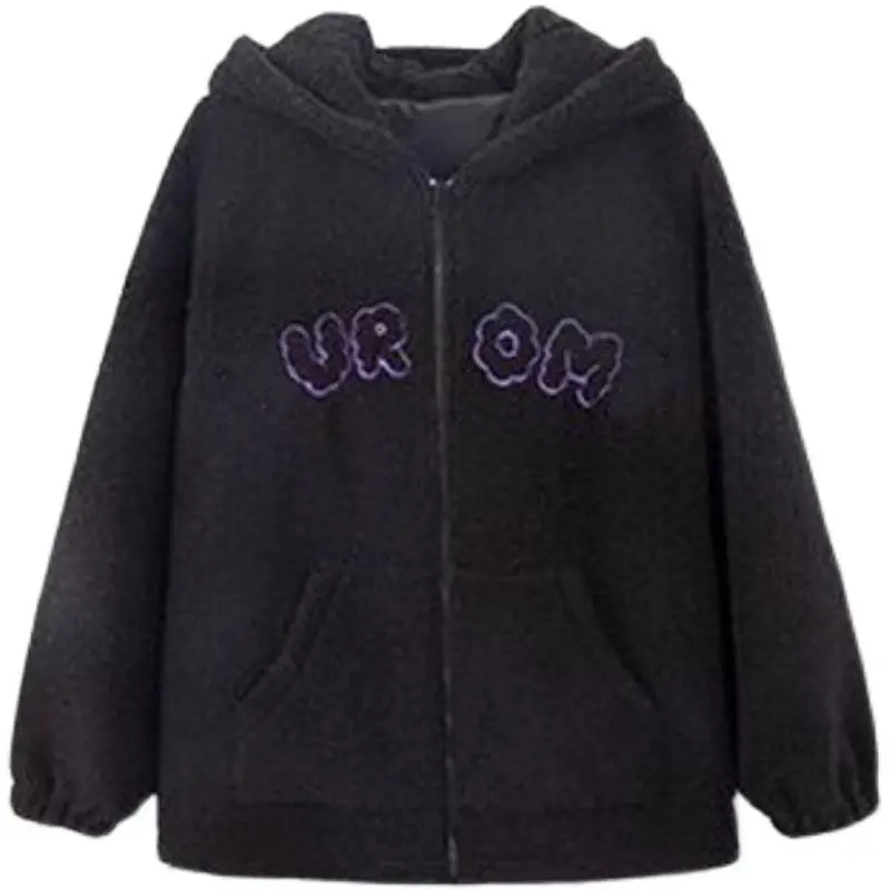 Sanrio Kuromi Hoodies Cartoon Black Embroidery Thin Coat Women Y2k Aesthetic Tops Autumn Female Fashion Loose Sweatshirt Clothes