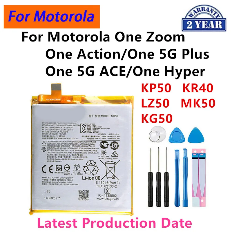 

Battery MK50 KP50 KR40 LZ50 KG50 For Motorola Moto One Zoom Action 5G Plus 5G ACE One Hyper Phone Batteries+Tools