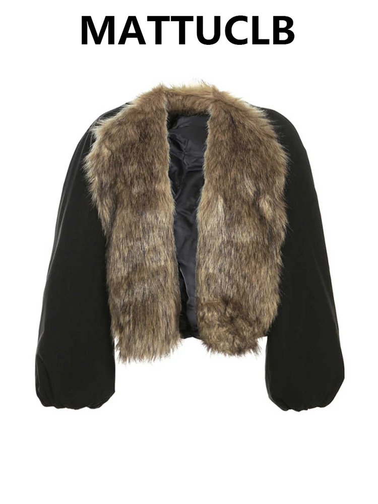 

Winter Women's Padded Jacket Vintage Black Faux Fur Coat Designer Racer Jacket Old Money Thick Outwears Tide Korean Fashion New