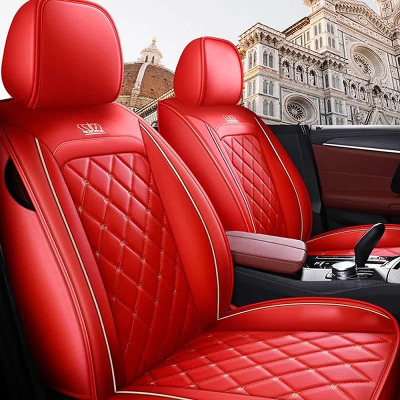 Full set car seat covers, Crown PU leather full surround, comfortable cushion cover fit for most 5 seats cars/SUV/truck/vans
