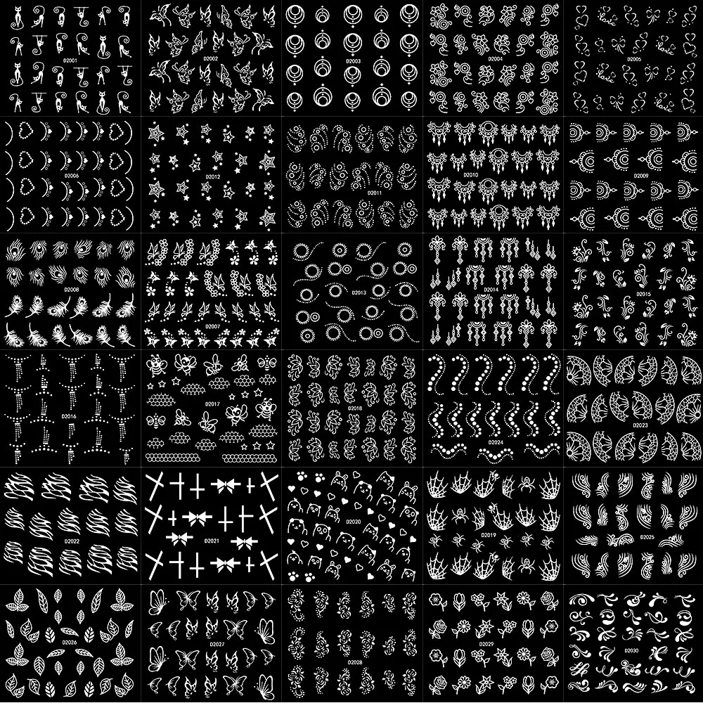 30Pcs Bronzing French Line Heart Nail Art Sticker 3D Star/flower/Leaf Adhesive Decals Butterfly Bow Laser DIY Manicure Sliders