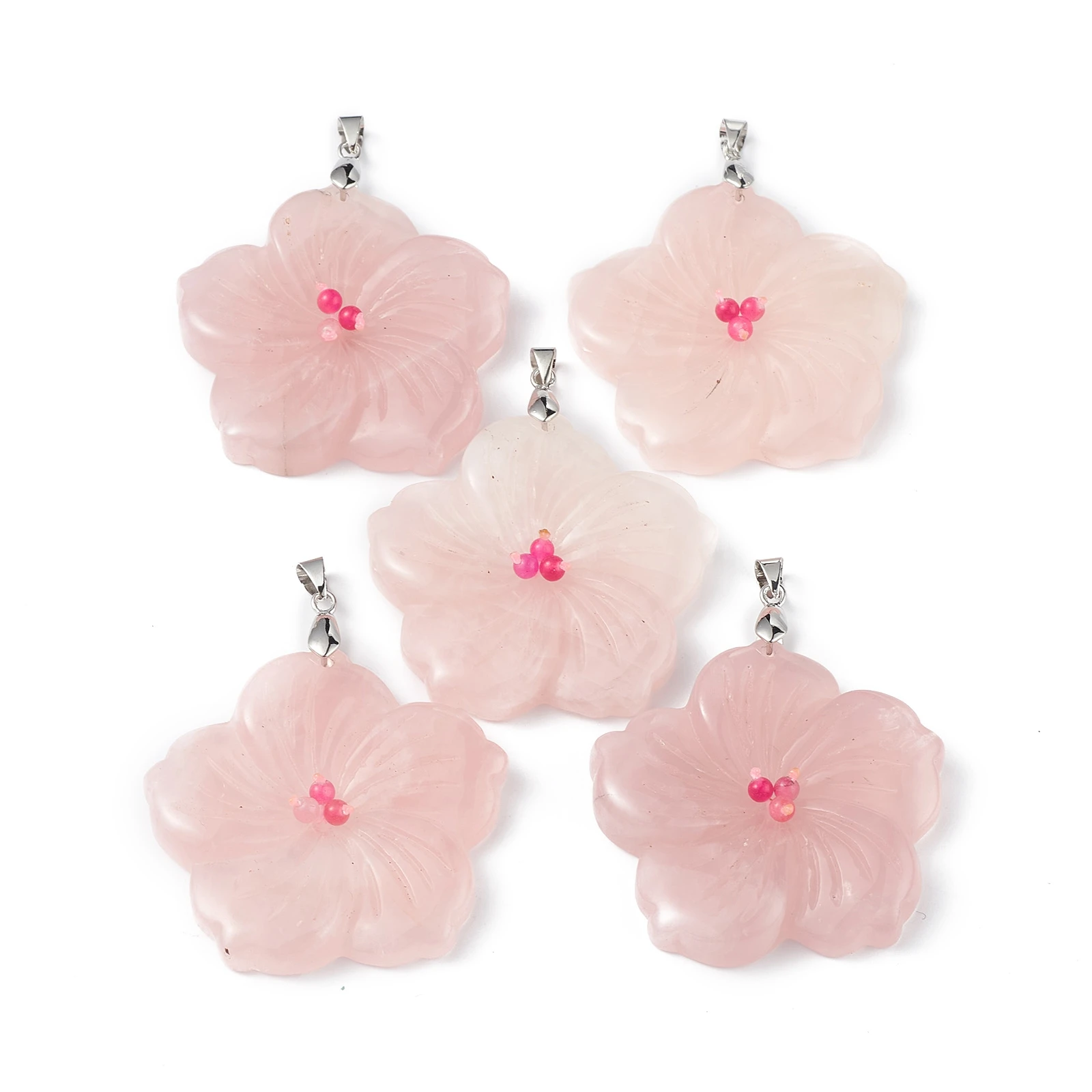 5pcs Peach Blossom Shape Agates Jaspers Quartzs Stone Pendant Charms For Jewelry Making Diy Keychain Necklace