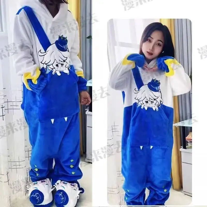 Game Genshin Impact Cosplay Furina Flannel Winter Sweet Cartoon Cute Home Costume Embroidery Tracksuit Men Women Couples Pamas