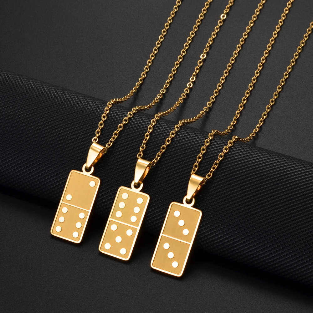 Collares colgantes de dominó de Puerto Rico y Martinica, joyería de PR de acero inoxidable, SIN PATRÓN EN LA REVERSA # 569062
