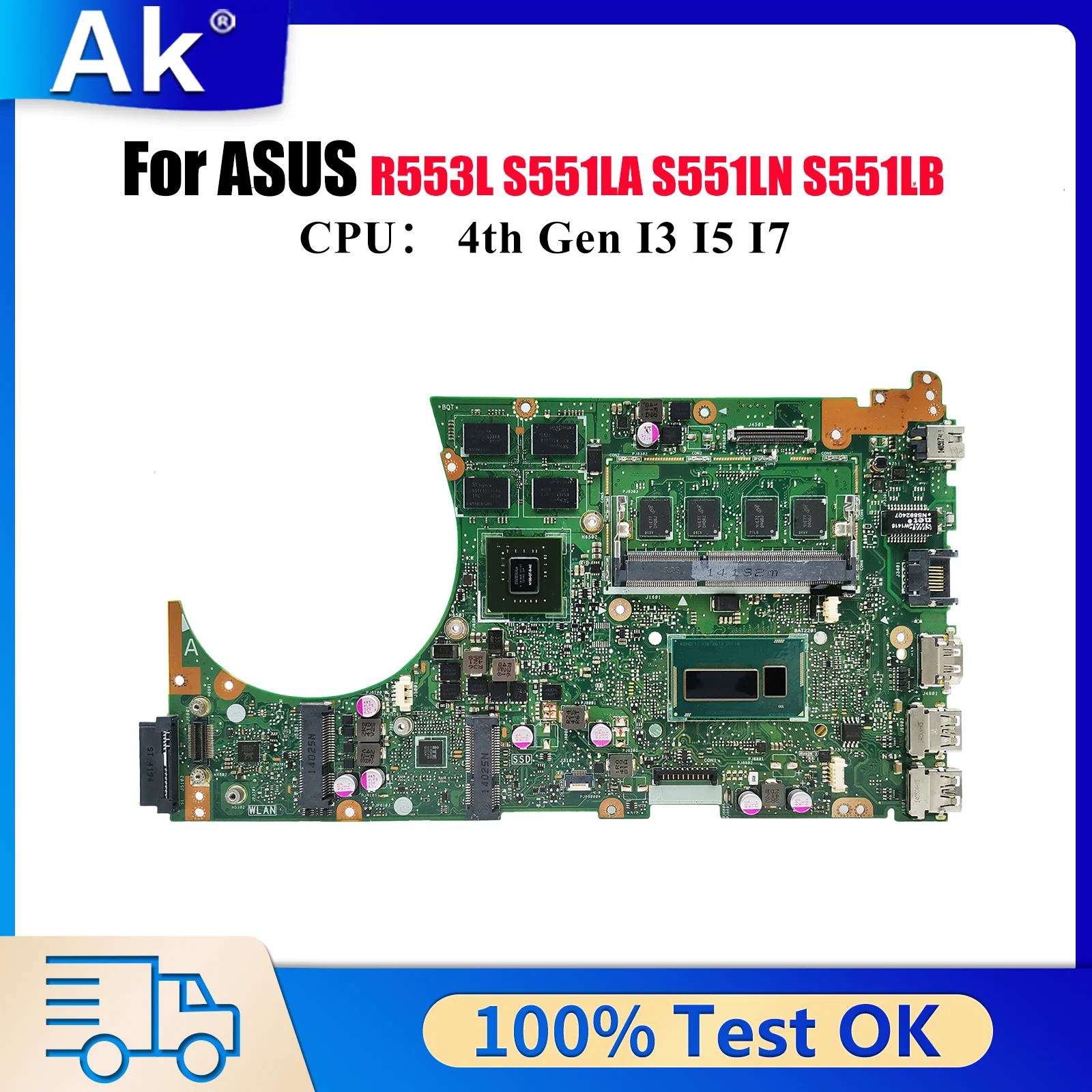 

S551LN Материнская плата для ноутбука ASUS VivoBook S551LB S551L S551LN S551LA R553L Материнская плата для ноутбука с процессором I3 I5 I7 100% тестирование ОК