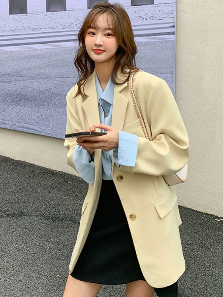 Blazer Donna Allentato Primavera Semplice All-match Basic Stile britannico Office Lady Casual Ulzzang Moda Chic Temperamento Ins Vintage