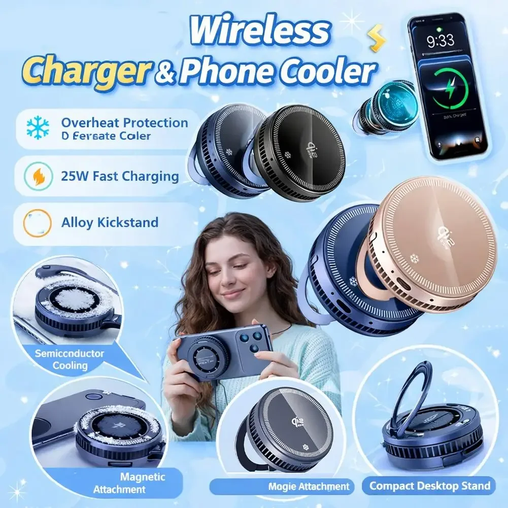 25W Magnetic Wireless Charger Phone Cooler Active Refrigeration Radiator Magnet Fast Charging Stand For iPhone Xiaomi