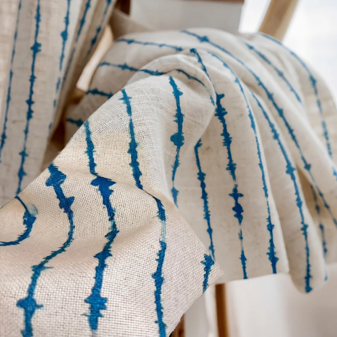 1PC Modern Curtain for Living Room, Blue Hemp Sheer Drapery, Privacy-Protecting, Mediterranean Style, Simple Design, Floor-Lengt