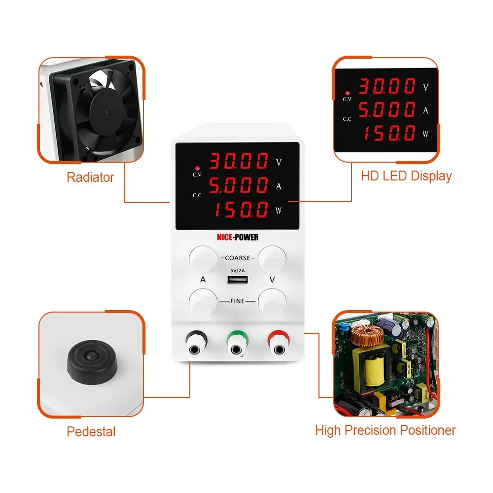 Nice Power SPS305 30V 5A Banco de laboratorio de alta potencia digital blanco Fuente de alimentación CC variable ajustable