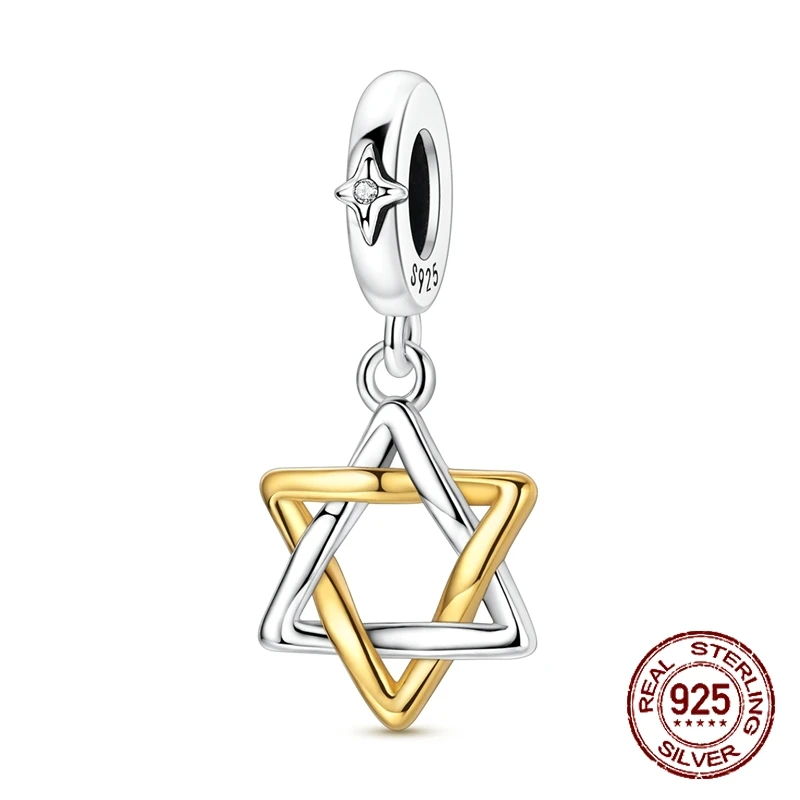 

925 Sterling Silver Hexagram Star of David Pendant Jewish Bless Charm Fit Original Charm Bracelets Women DIY Jewelry Gift