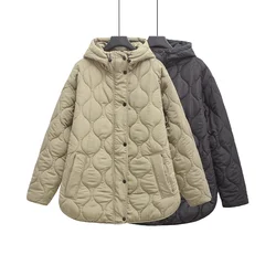 Women's Stand up Long Loose Diamond Grid Cotton Jacket Coat Autumn/Winter New Women's Clothing