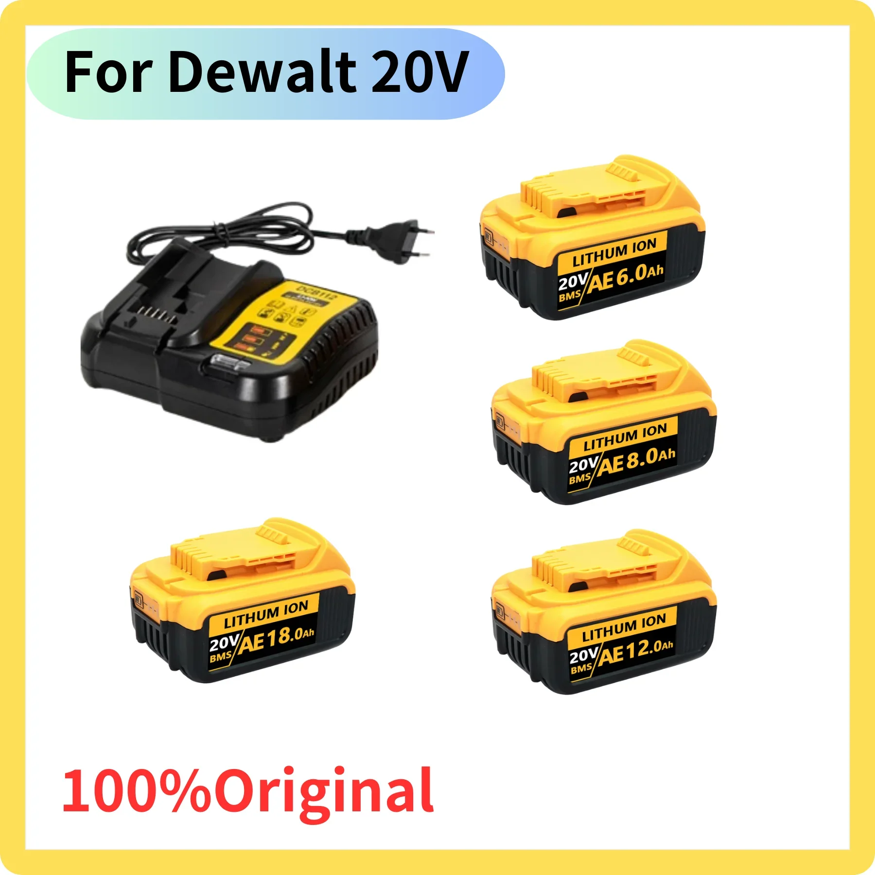 Batería de litio de 20V y 8,0ah para herramientas eléctricas dewei, juego de herramientas eléctricas recargables DCB184 y DCB200, batería de 20v y 8000mah