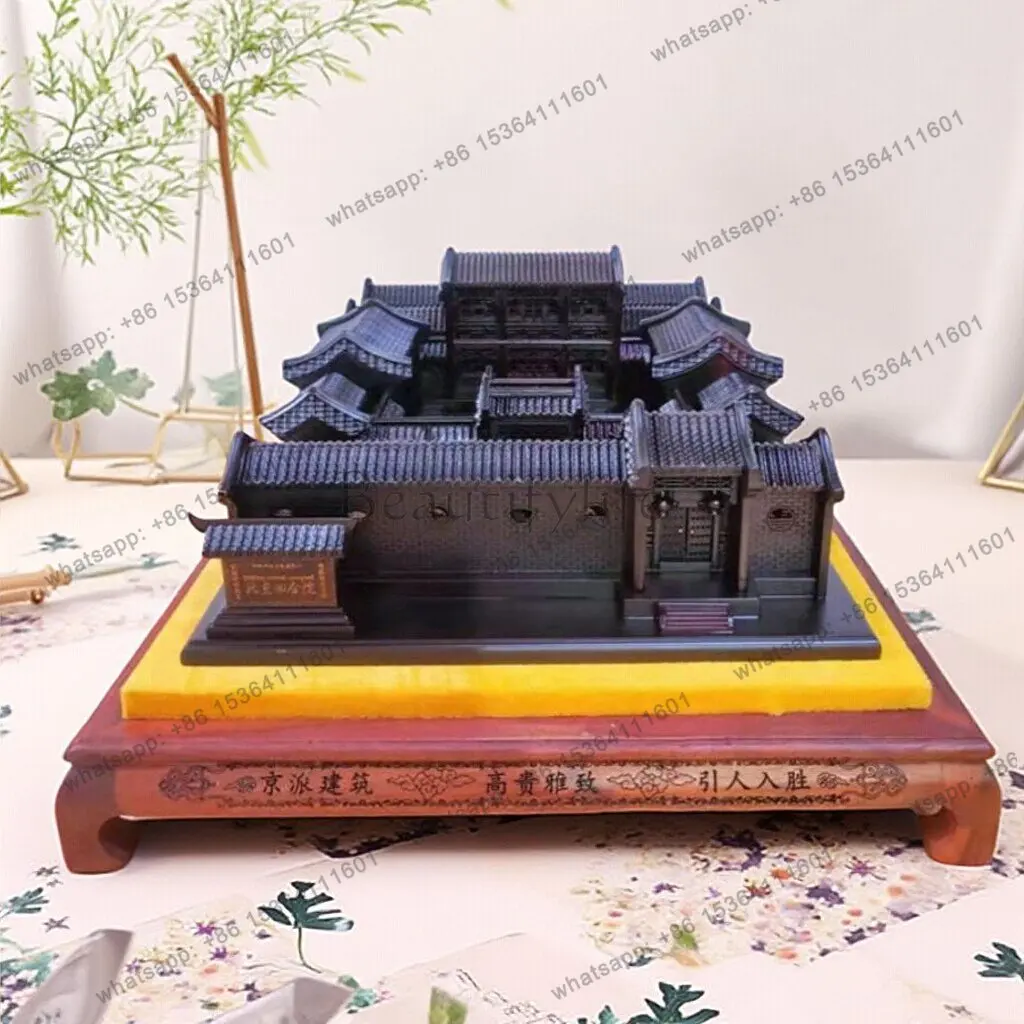 

Chinese wood carving crafts living room office table top ornament ancient architectural model
