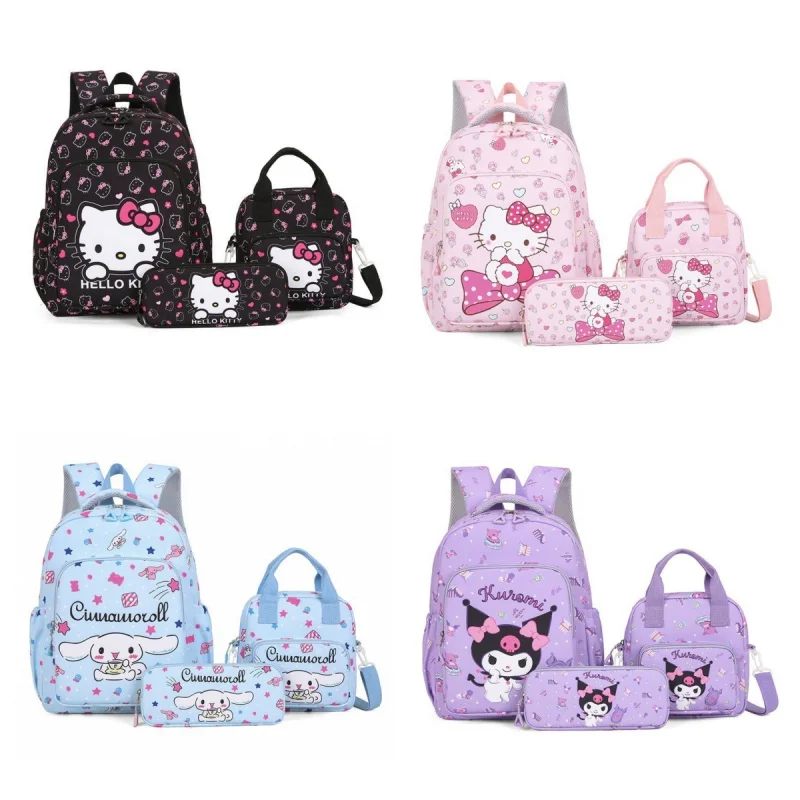 

Милый рюкзак Hello Kitty для девочек, комплект из 3 предметов, школьная сумка, пенал Kuromi, большая вместимость для детей, рюкзак с героями мультфильмов