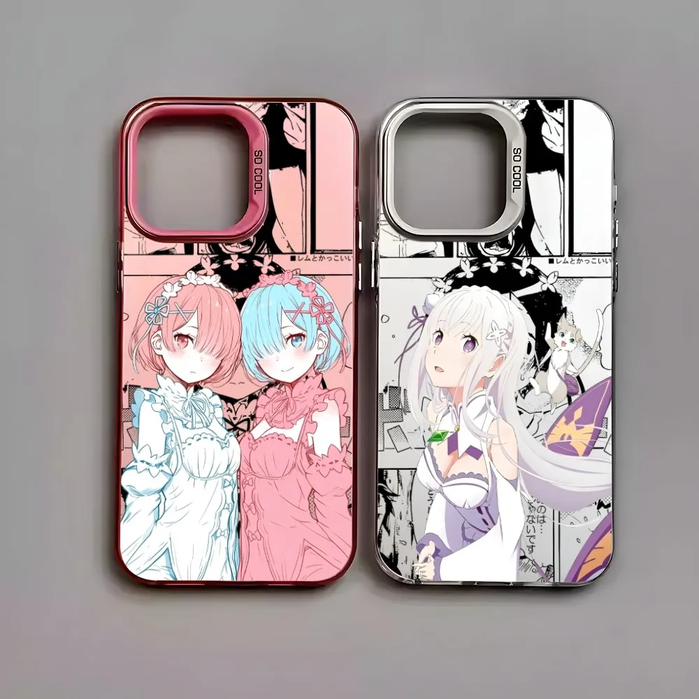 Japan Anime Re Z-zeroES Leuke Telefoon Case Voor IPhone 16 15 14 13 12 11 Pro Max Zwart Matte Veelkleurige Laser Metallic Aurora Funda