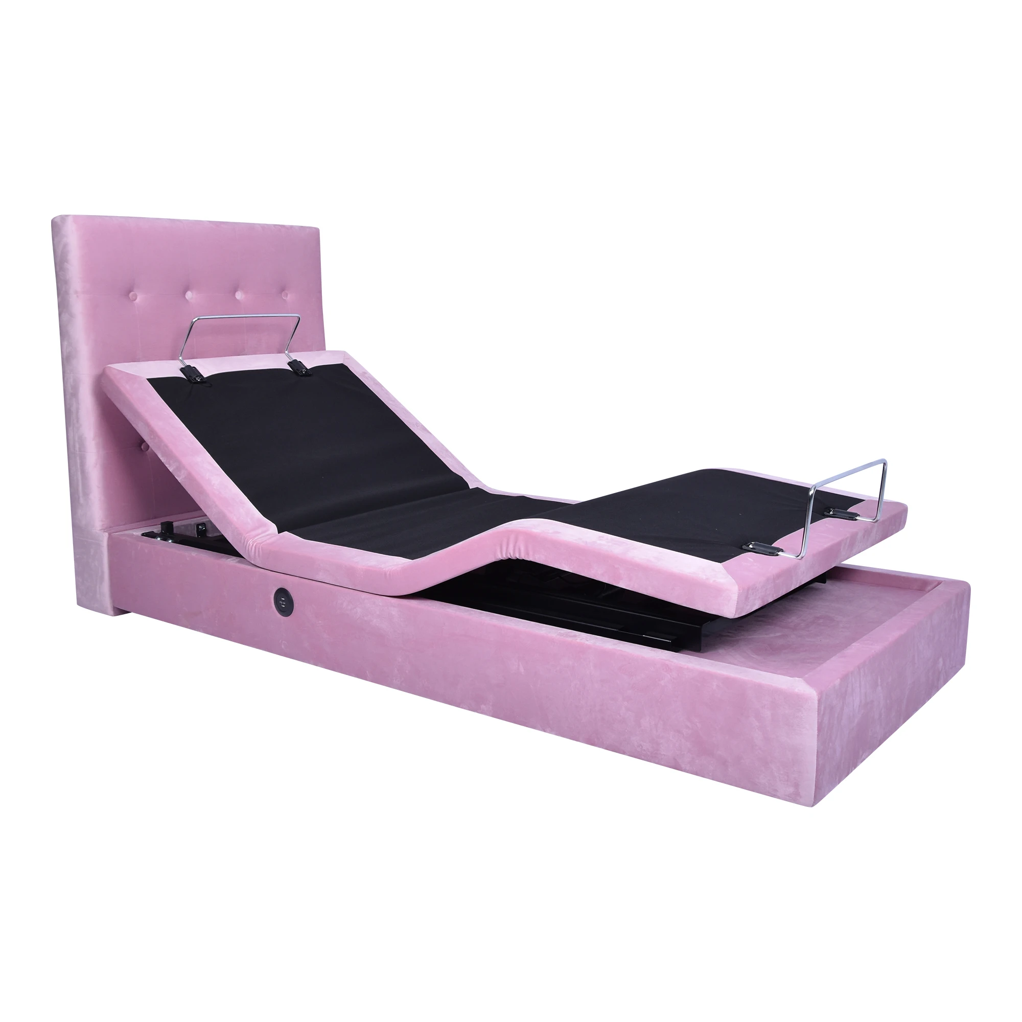Twin Pink Velvet Bed King Size Electric Bed Adjustable Full Adjustable Bed Frames