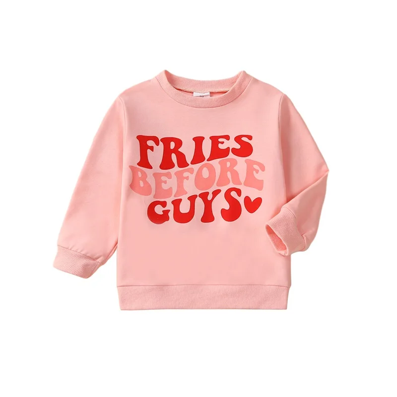 Baby Girl Valentine s Day Outfits Long Sleeve Crewneck Fries Before Guys Sweatshirt Spring Toddler Clothes