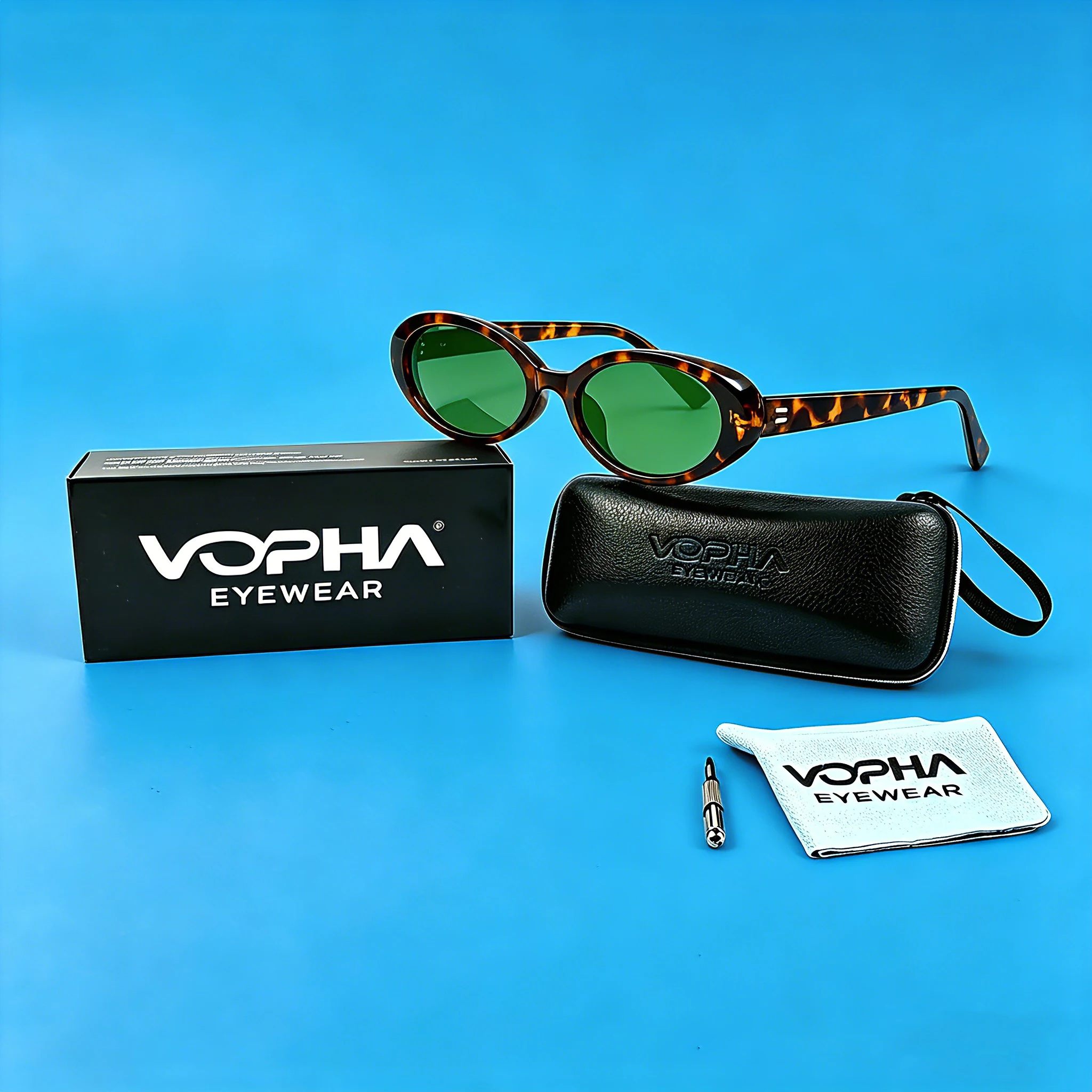 

VOPHA Retro Oval Sunglasses for Women Men, Cat Eye Shades UV400 Blocking, Trendy Small Frame Sun Glasses with Gift Box & Case