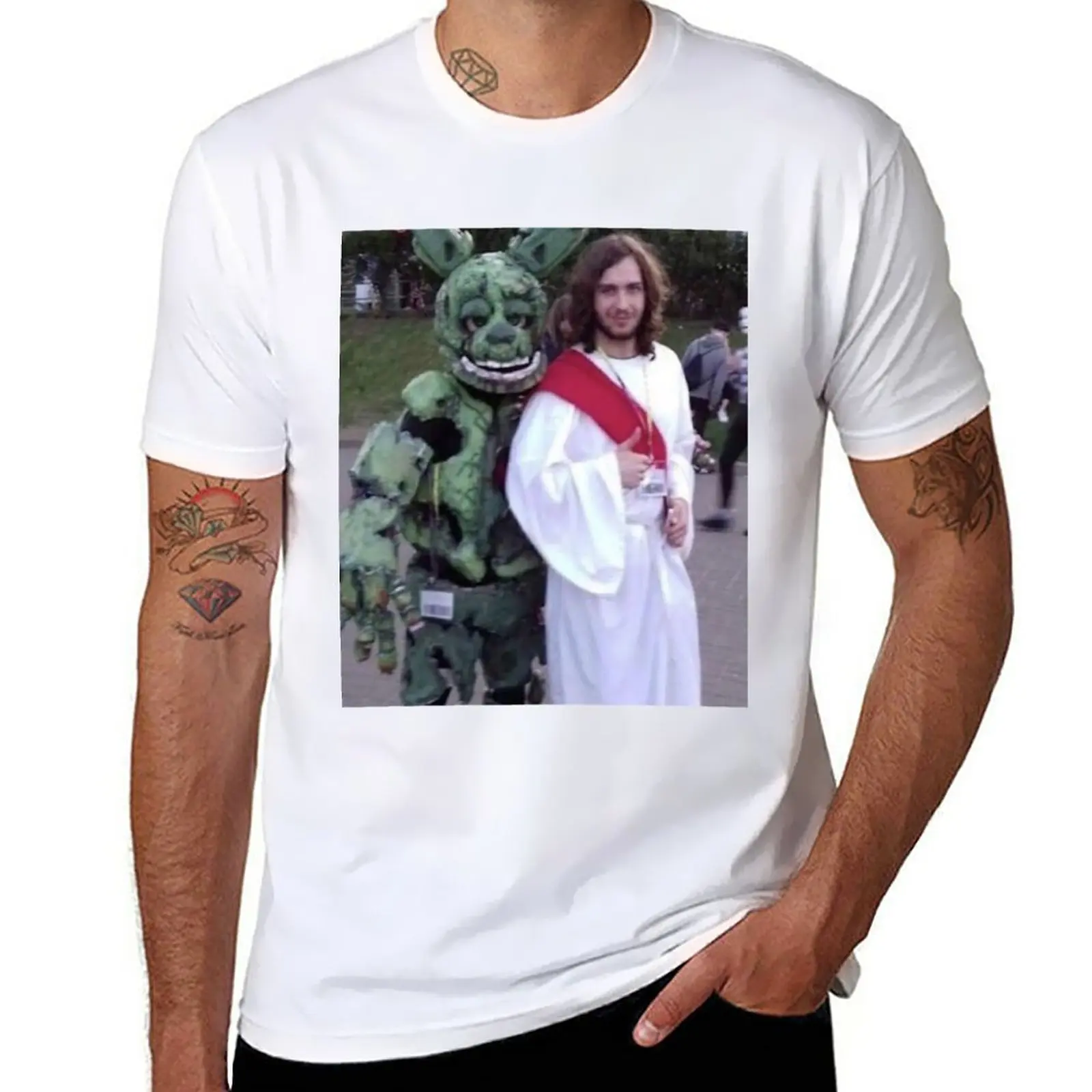 New Springtrap and Jesus T-Shirt oversized t shirts t shirt man boys animal print shirt workout shirts for men