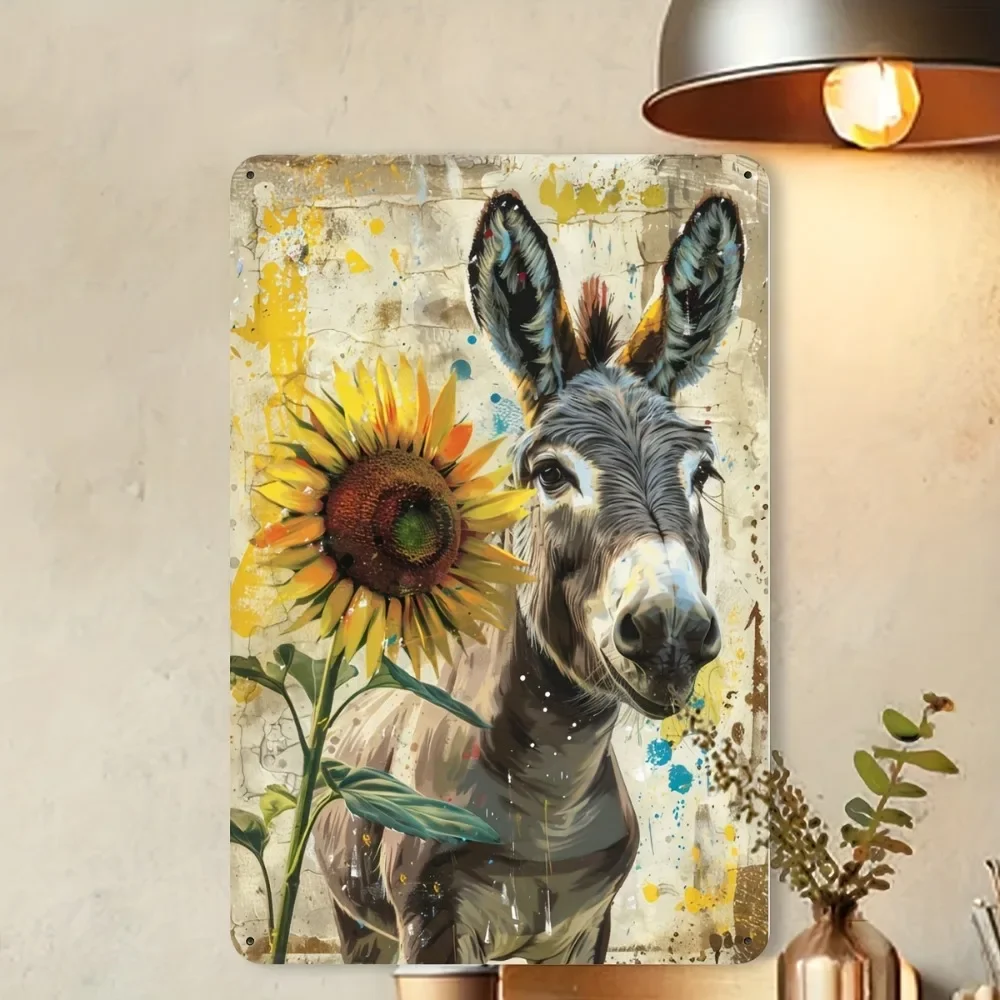 Vintage Donkey Sunflower Iron Metal Tin Sign 8x12inch Rustic Wall Decor Plaque for Home Bar Garage