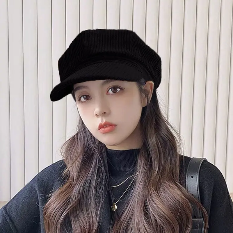 Vintage Women Corduroy Hat Newsboy Caps Octagonal Baker Peaked Beret Driving Hat Female Sunscreen Hats Painter Tour Cap