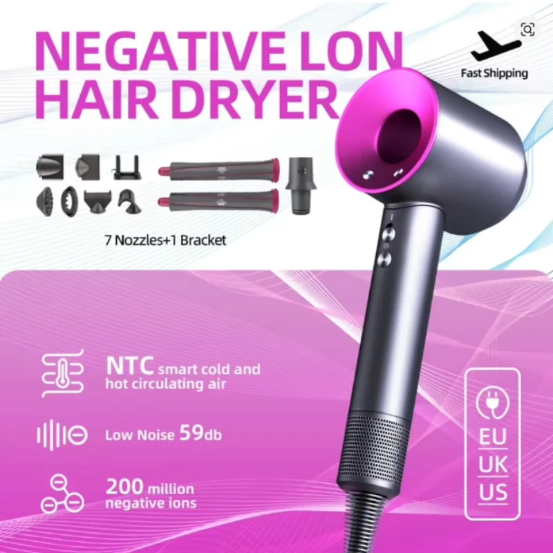 

High-speed bladeless hair dryer Negative ion hair care High power, silent and quick drying, portable, suitable for home travel