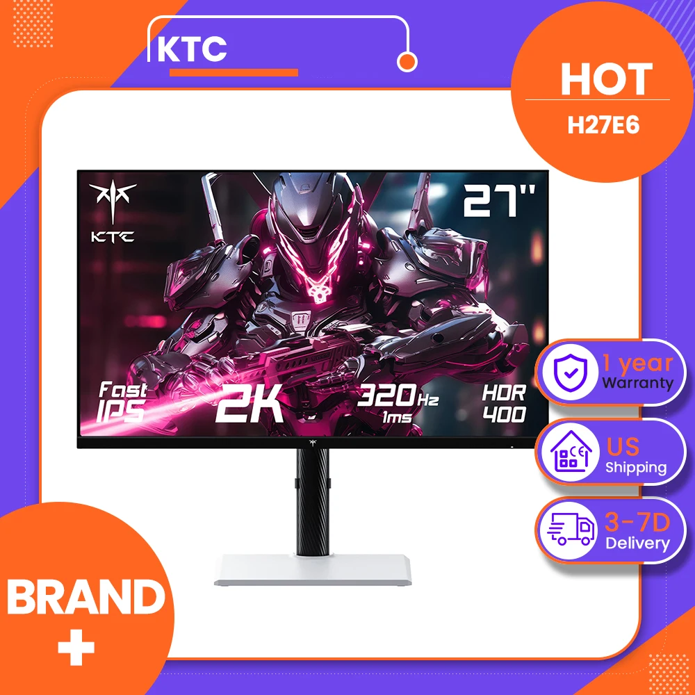 KTC H27E6 27inch Gaming Monitor 2560*1440 QHD Fast IPS Screen, 300Hz Refresh Rate Up to 320Hz, HDR 400, 1ms Response Time, FreeSync & G-Sync