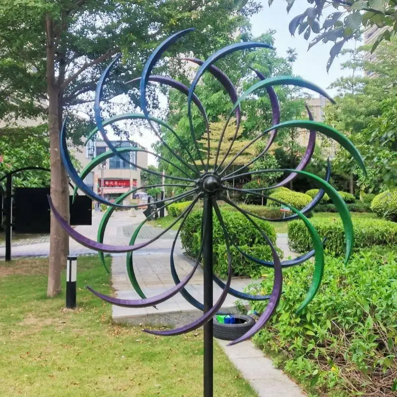 

Rainbow Color Windmill Double-Layer Iron Windmill Wear Resist Public Craft Windmill Catcher for Yard Decoration Accessories Tool