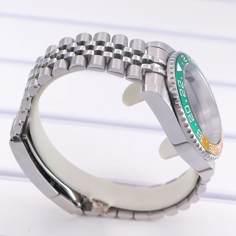 Роскошные мужские часы 40 мм, зеленые и желтые часы с 5 звеньями GMT для Seiko Nh34 Nh35 Nh36/38 Eta 2824 Miyota 8215, движение 28,5 мм