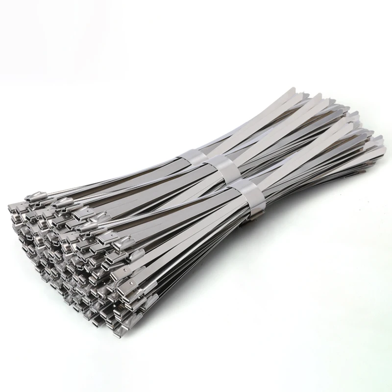 

100Pcs 304 Stainless Steel Cable Ties 4.6mm Heavy Duty Self-Locking Cable Zip Tie Multi-Purpose Metal Exhaust Wrap Locking Ties