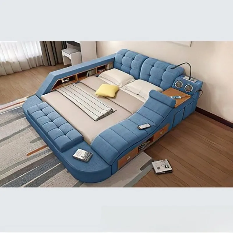 Functional tatami wedding bed Multifunctional large apartment Master bedroom First layer cowhide double bed Nordic