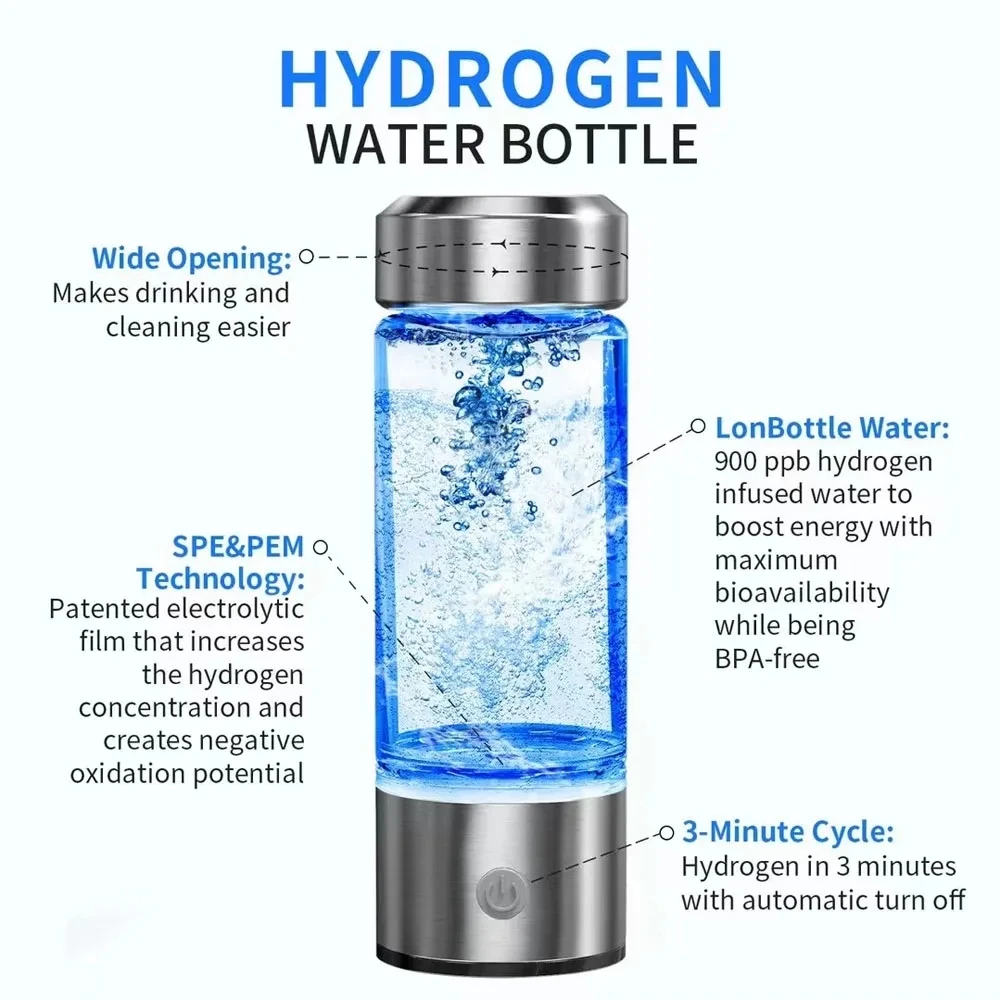 Hydrogen Generator Water Cup Filter Ionizer Maker Hydrogen-Rich Water Portable Super Antioxidants ORP Hydrogen Bottle 420ml