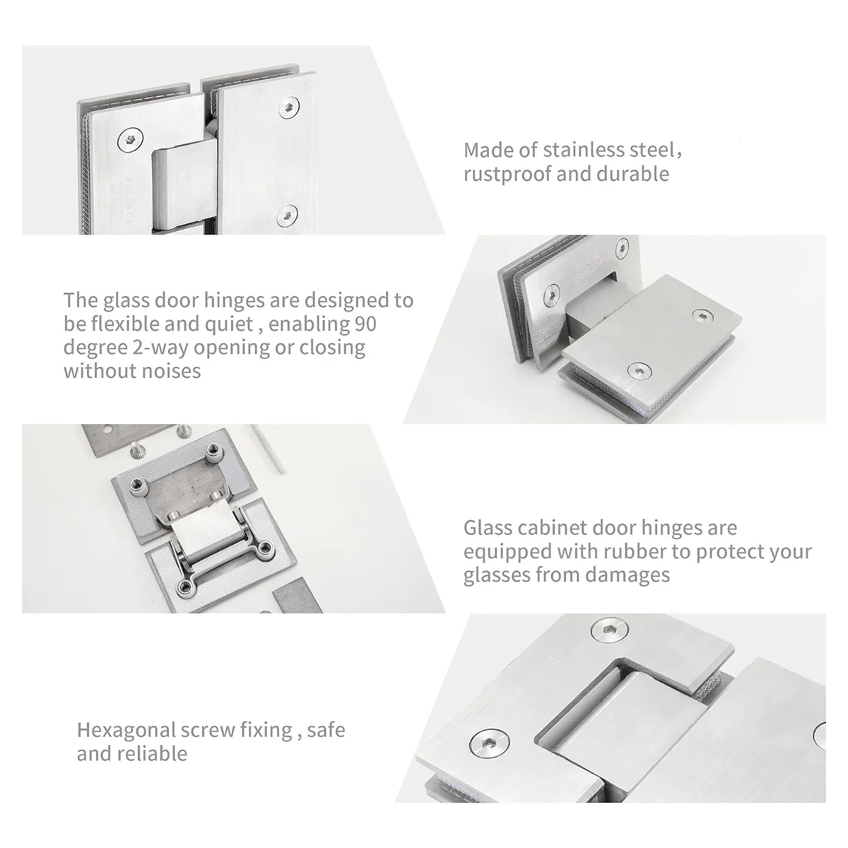 2 Pack 180 Degree Frameless Glass Shower Door Hinges, Brushed Nickel Shower Door Hinges Heavy Duty 304 Stainless Steel