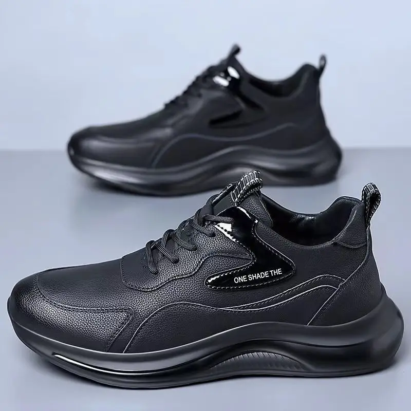 

Черная мужская модная вулканизированная обувь, осенние удобные спортивные кроссовки для бега на толстой подошве, винтажная рабочая обувь, мужская трендовая повседневная обувь