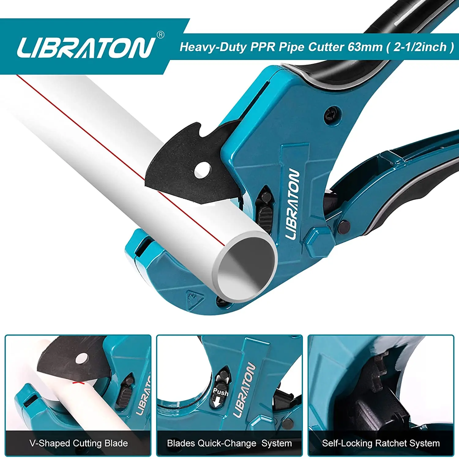 Libraton PVC Pipe Cutter Heavy-duty Up to 42mm / 63mm, Large PVC Cutter, Plastic Pipe Cutter for Cutting PVC Plastic Pipe