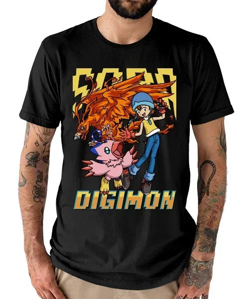 Camiseta unisex Digimon Sora y Biyomon Transformación Birdramon Cotton anime T-shirt