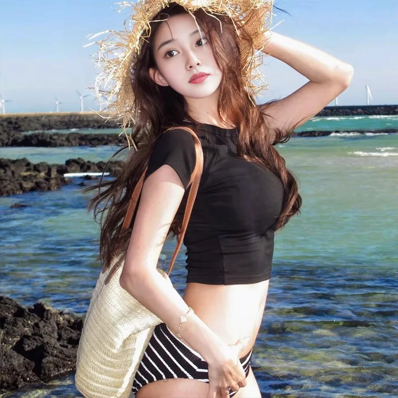 

Новый комплект из трех предметов бикини с короткими рукавами для похудения и сексуальный купальник для женщин, пляжный купальник для отдыха