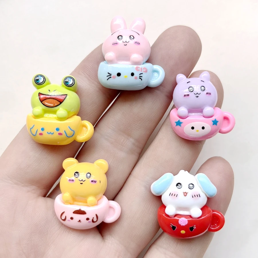 10PCS Cute Frog Bear Rabbit Animal series cup Resin Flat back scrapbook figurine DIY bow decorative accessories crafts