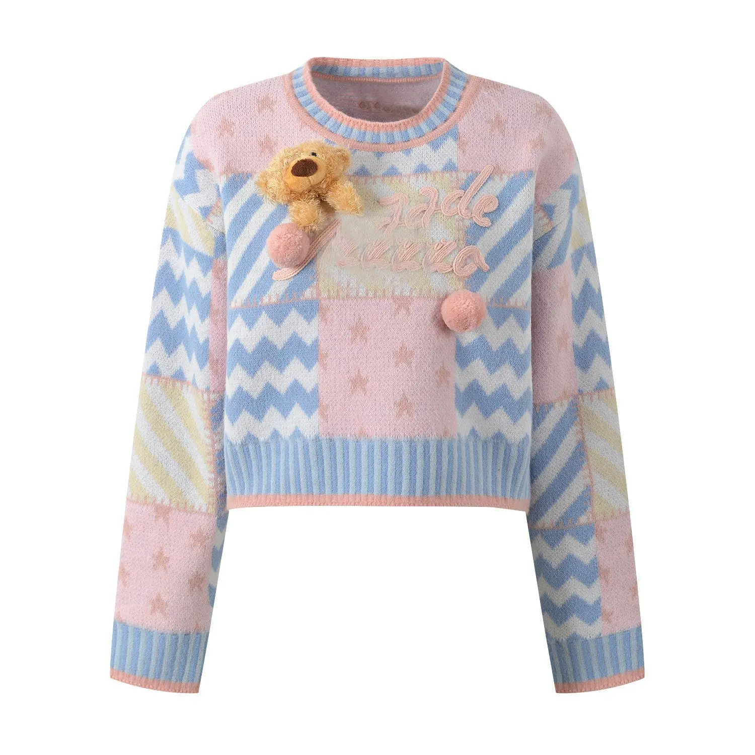 

Высококачественный осенне-зимний дизайн с медведем, цветная блузка с v-образным вырезом, свободный вязаный свитер, женская модная ленивая одежда, свободная верхняя одежда