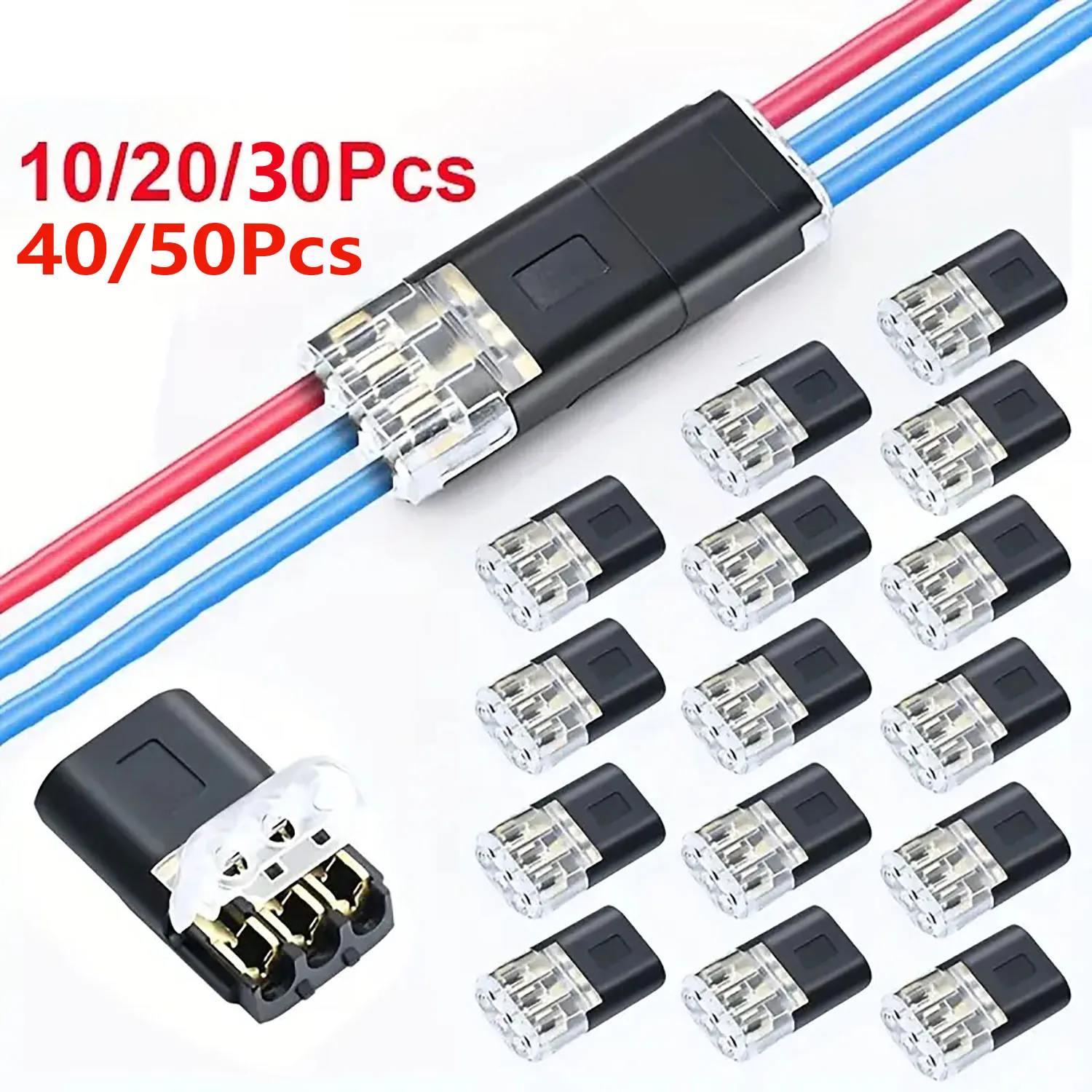 10/20/30/50pcs Wire Connect Terminal Connector, 3-Pin Bidirectional Plug-in Cable Buckle Connector DC Lock Cover Suitable LED