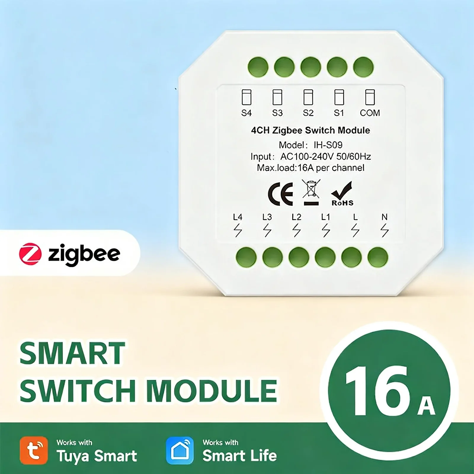 Tuya ZigBee 4CH 16A Smart Switch Module Modern Lightbulb Control Compatible with Alexa Google Home 1/2/3/4-Way Lighting Systems
