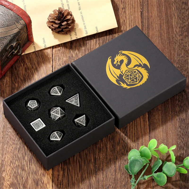 

7pcs/set Metal Polyhedral Dice for Table Board Role Play Gaming RPG Game Accessory Dices with Storage Bag