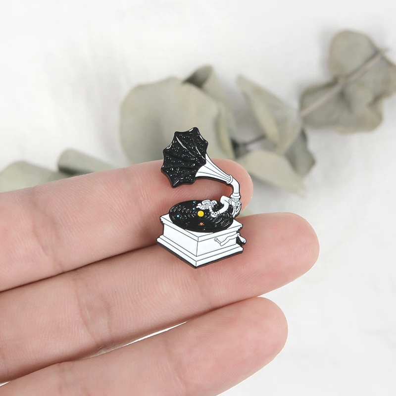 Starry Night Collection Enamel Pins Phonograph Cat Moon Box Badges Custom Brooches Bag Clothes Lapel Pin Punk Black Jewelry