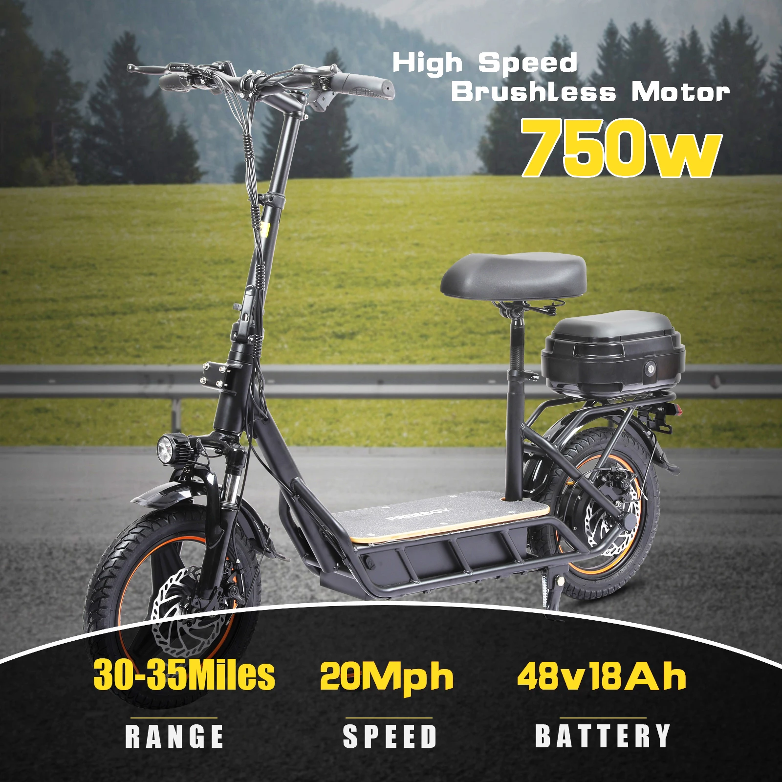 

Electric Scooter with Seat, 750W Powerful Motor up to 30 Miles Range, Foldable Electric Scooter with Basket for Adults
