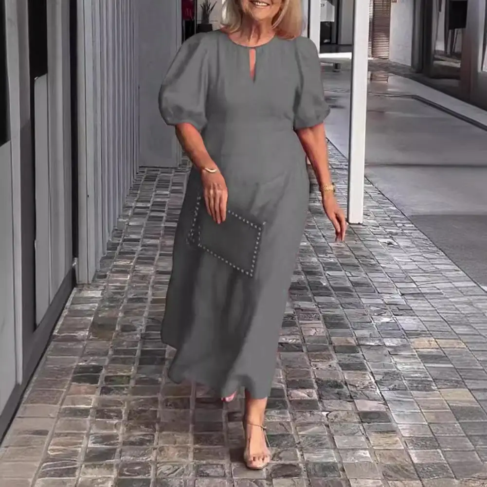 

A-line Dress Stylish Women's Bubble Sleeve Maxi Dress Chic Hollow Out A-line Design for Daily Wear Commute in Summer Fall Women