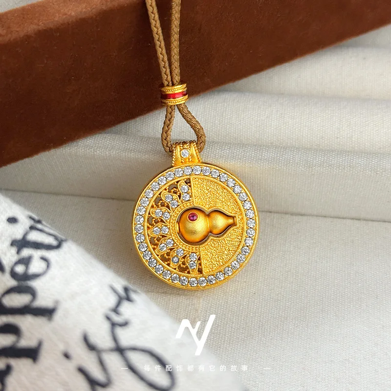 

9999 24 К настоящее золото в горошек с ромбовидным узором, вращающаяся тыква, компас, кулон, женское ожерелье, подарок подруге, свитер, цепочка